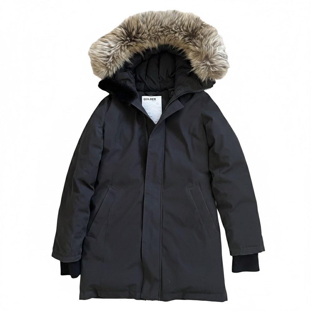 Aritzia Golden by TNA Haven Black Parka Coat with Faux Fur Hood size XS - Picture 4 of 16